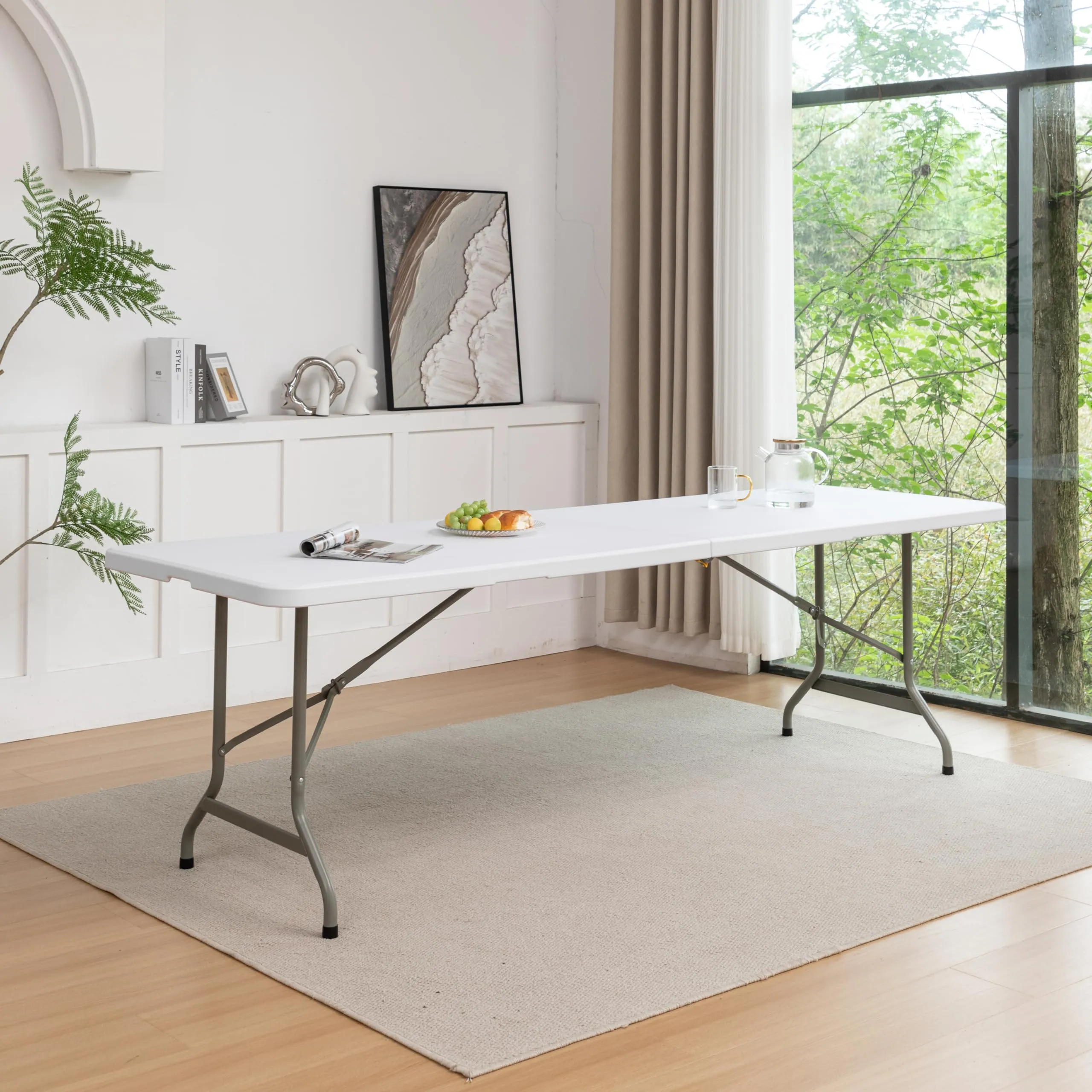 BTExpert 96" long 8-Foot White Plastic Folding Table Portable 30" Wide , 29" High, Indoor Outdoor Events Banquet Dining Party Patio Set of 2