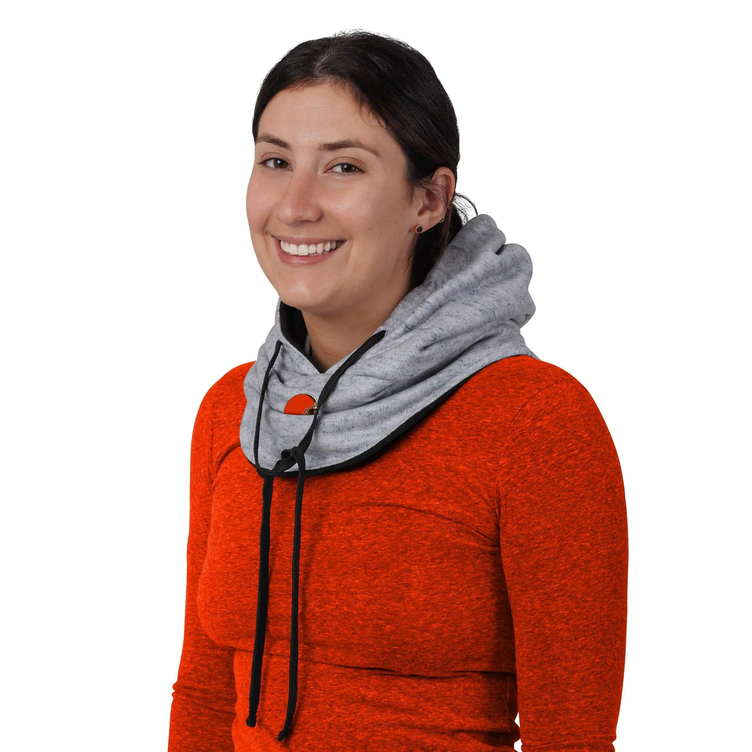 Cleveland Browns NFL Heather Gray Drawstring Hooded Gaiter Scarf