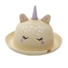 FlapJackKids Kids UPF50  Straw Sun Hat - Unicorn