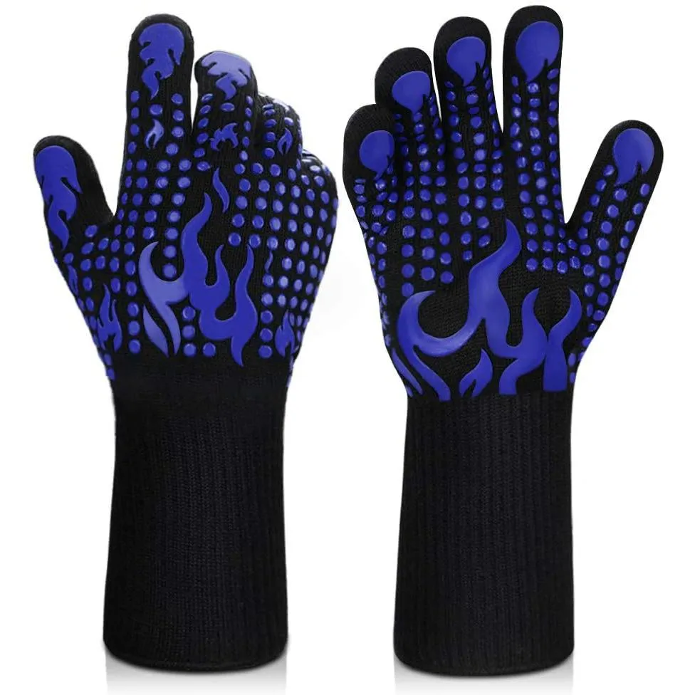 Heat Resistant Grilling Long Silicone Non-Slip Gloves