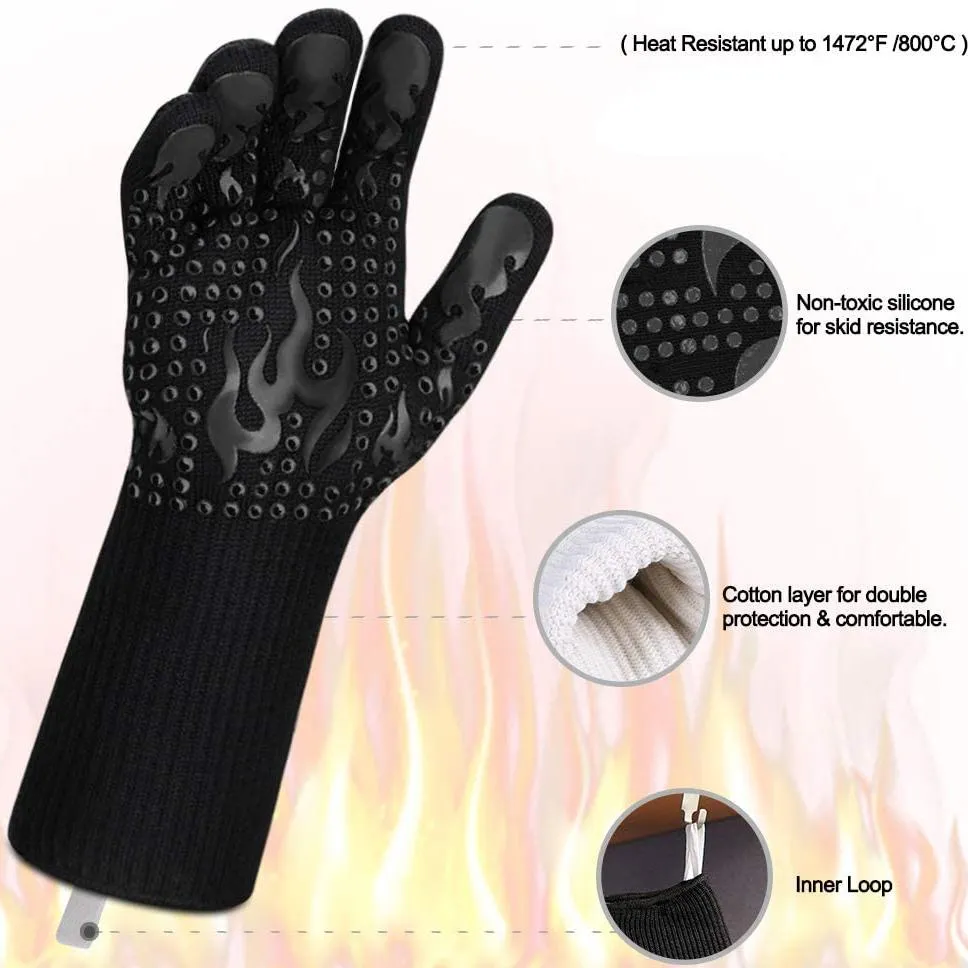 Heat Resistant Grilling Long Silicone Non-Slip Gloves
