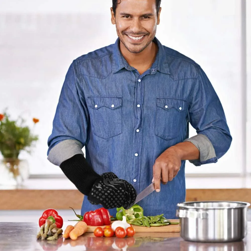 Heat Resistant Grilling Long Silicone Non-Slip Gloves