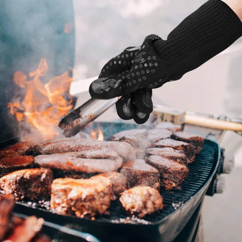 Heat Resistant Grilling Long Silicone Non-Slip Gloves
