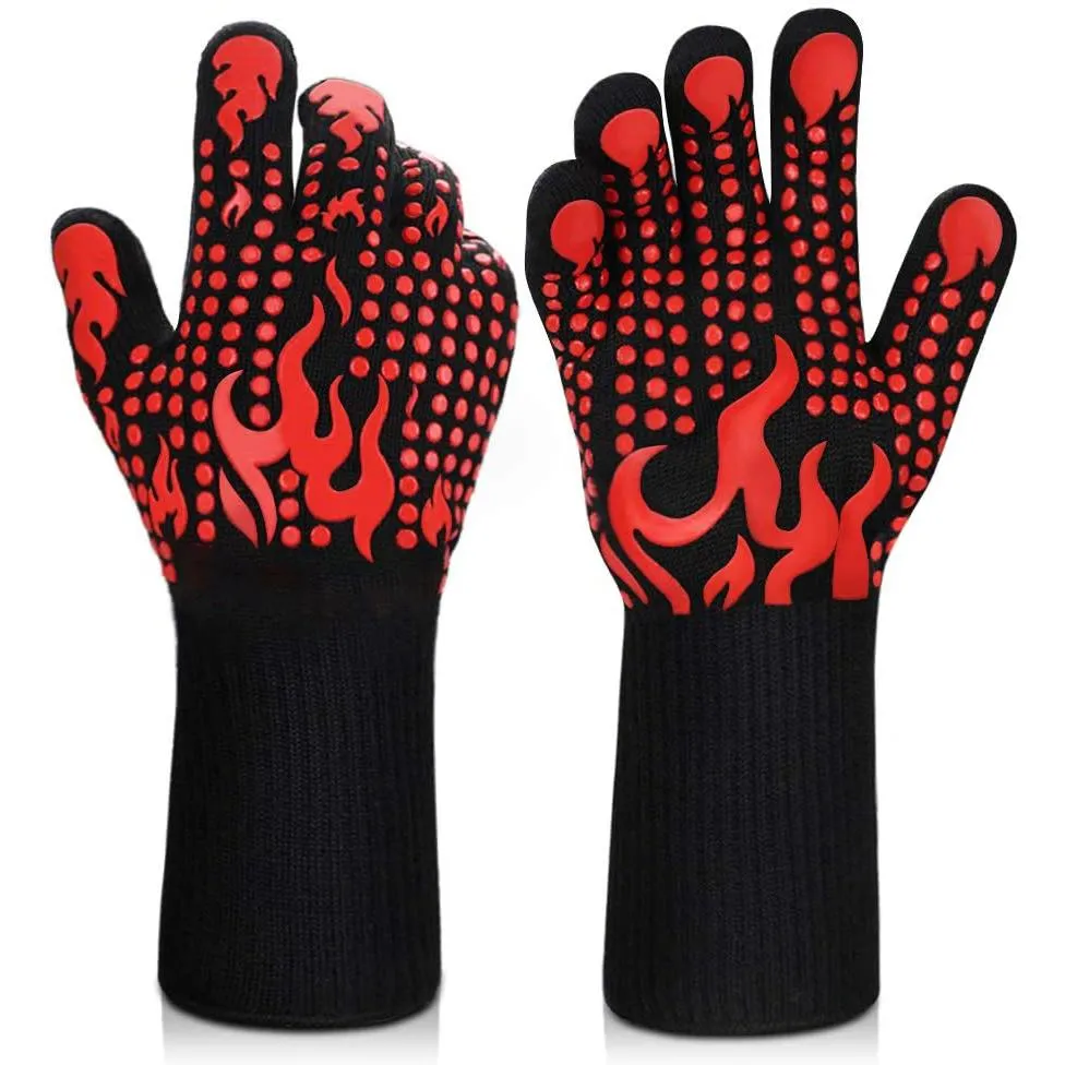 Heat Resistant Grilling Long Silicone Non-Slip Gloves
