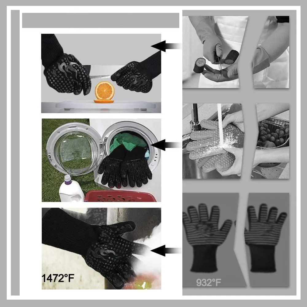 Heat Resistant Grilling Long Silicone Non-Slip Gloves