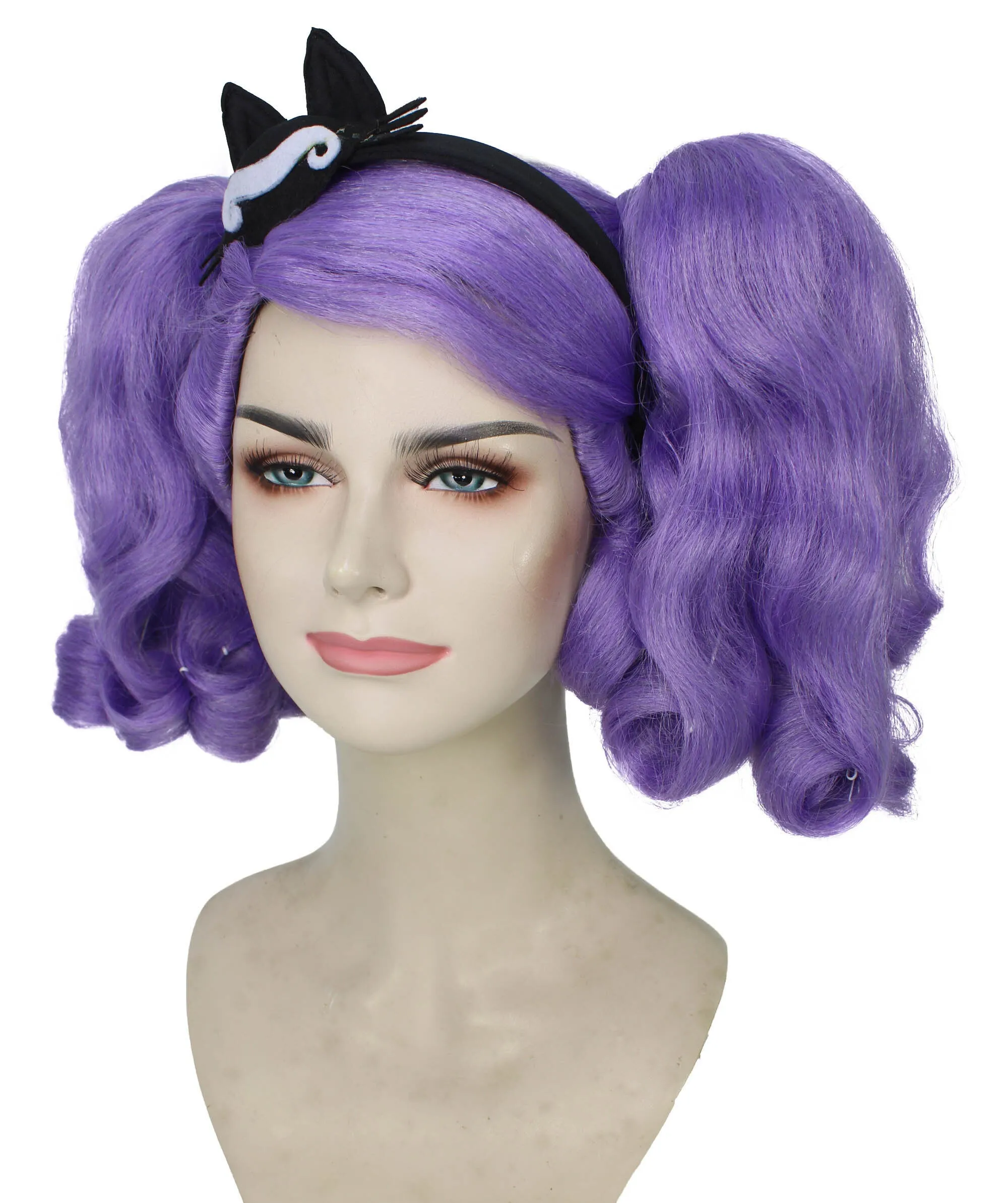 HPO Adult Women's Long Puffy Purple High Pigtails Wig with Accesories, Cosplay Wig, Flame-retardant Synthetic Fiber
