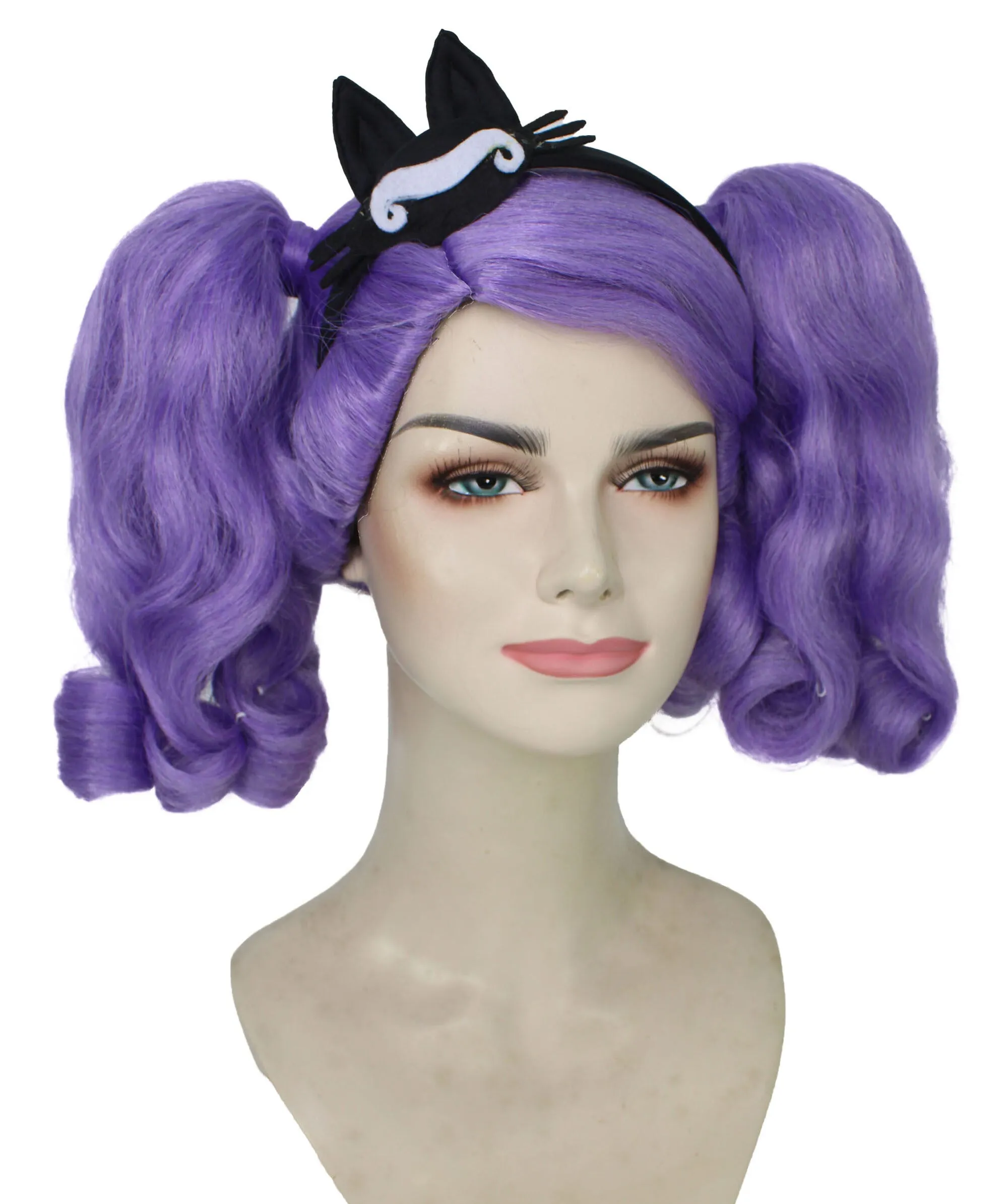 HPO Adult Women's Long Puffy Purple High Pigtails Wig with Accesories, Cosplay Wig, Flame-retardant Synthetic Fiber