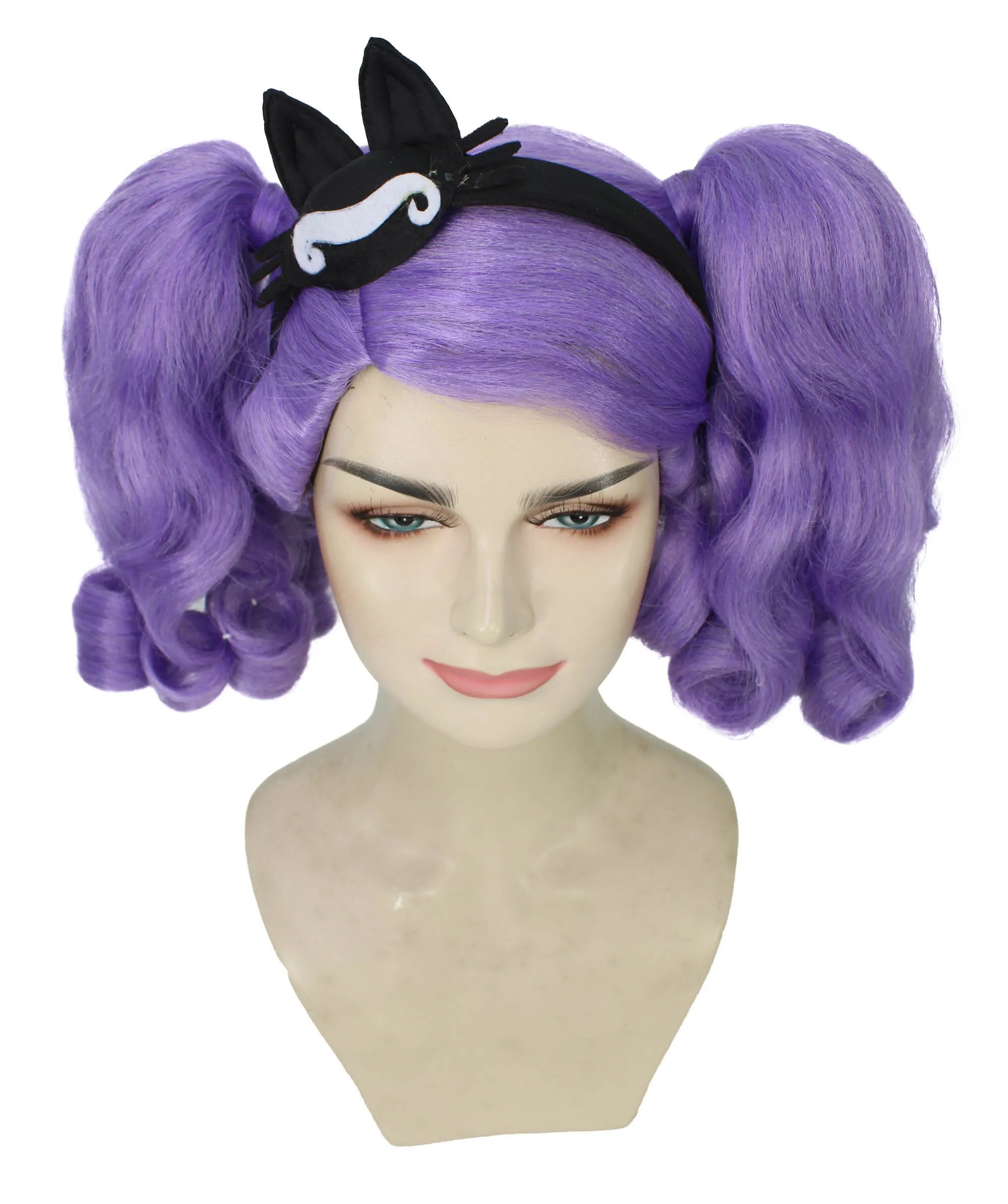 HPO Adult Women's Long Puffy Purple High Pigtails Wig with Accesories, Cosplay Wig, Flame-retardant Synthetic Fiber