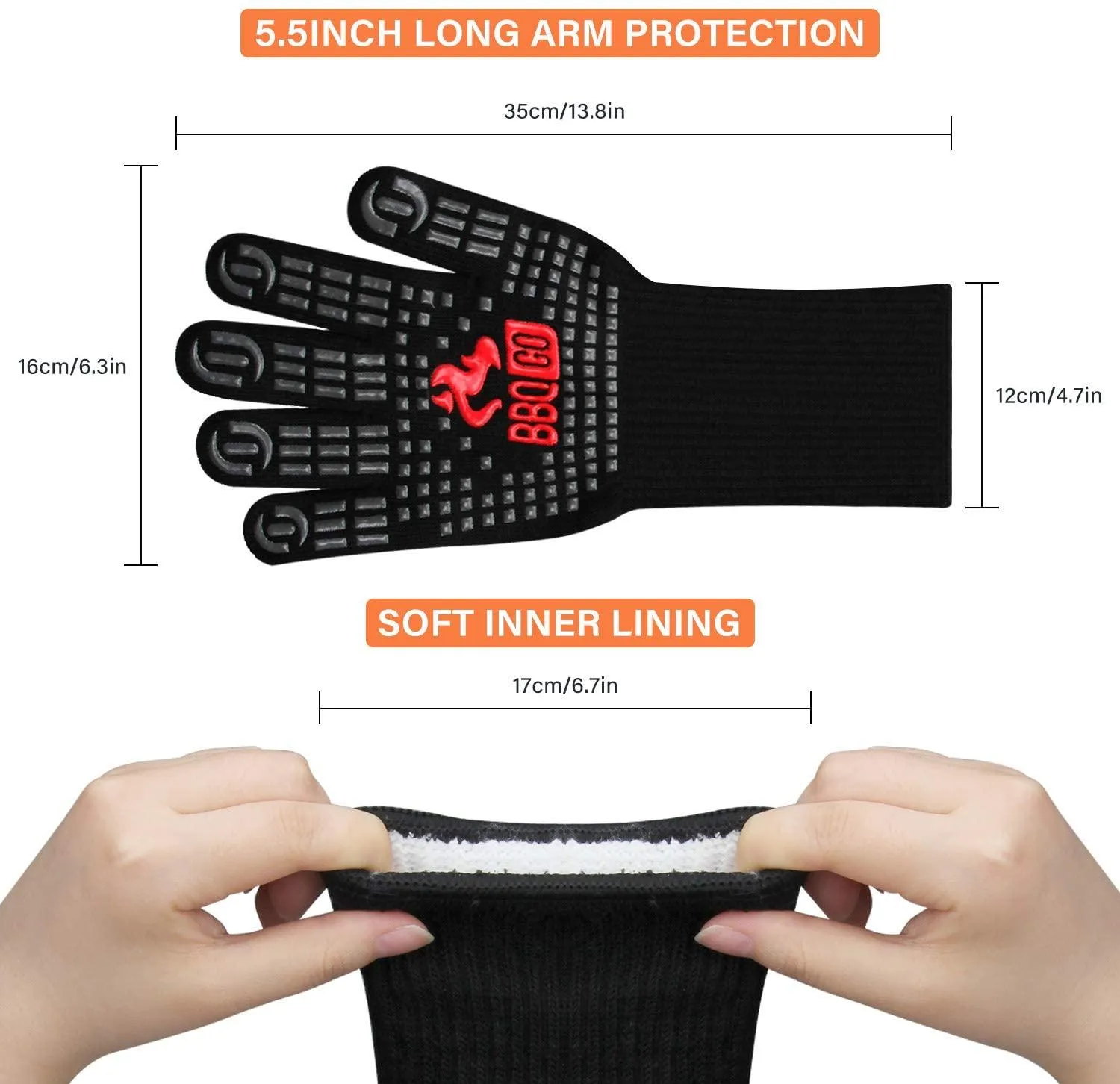 INKBIRD BBQ Grill Gloves 1472℉ Extreme Heat Resistant Grilling Gloves Non-Slip Silicone Insulated Grill Mitts