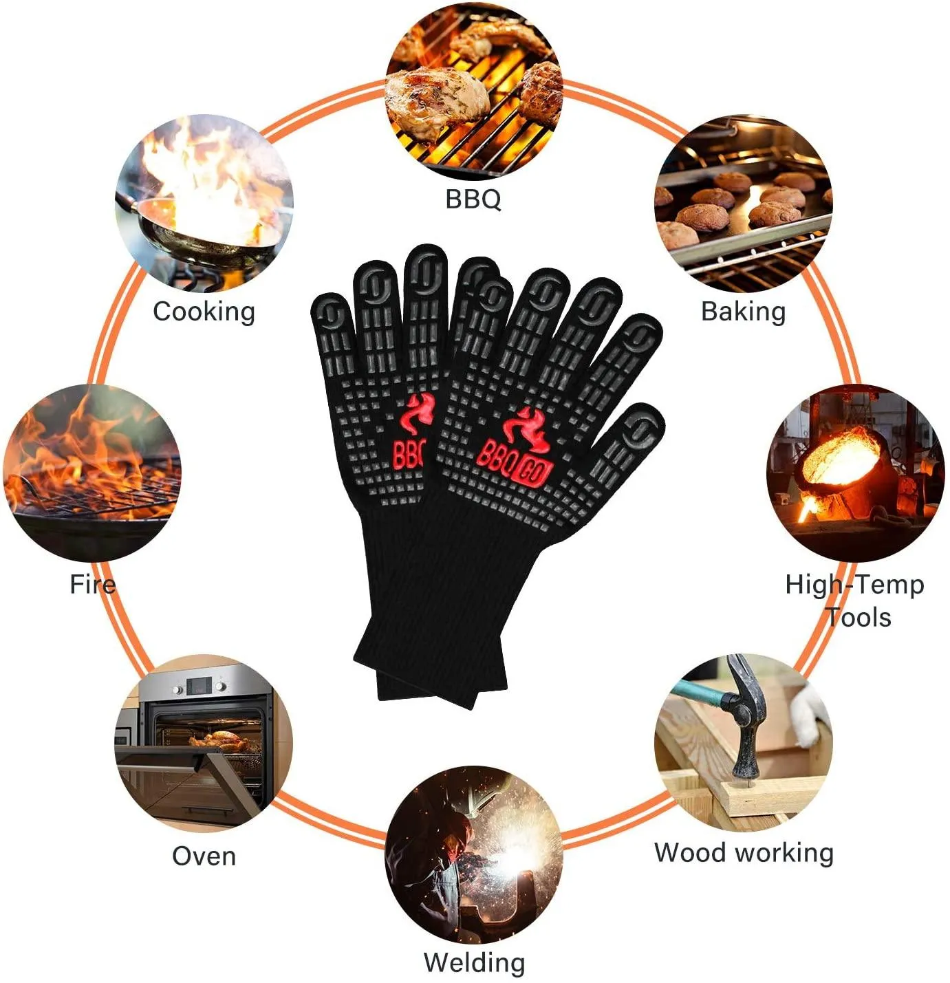 INKBIRD BBQ Grill Gloves 1472℉ Extreme Heat Resistant Grilling Gloves Non-Slip Silicone Insulated Grill Mitts
