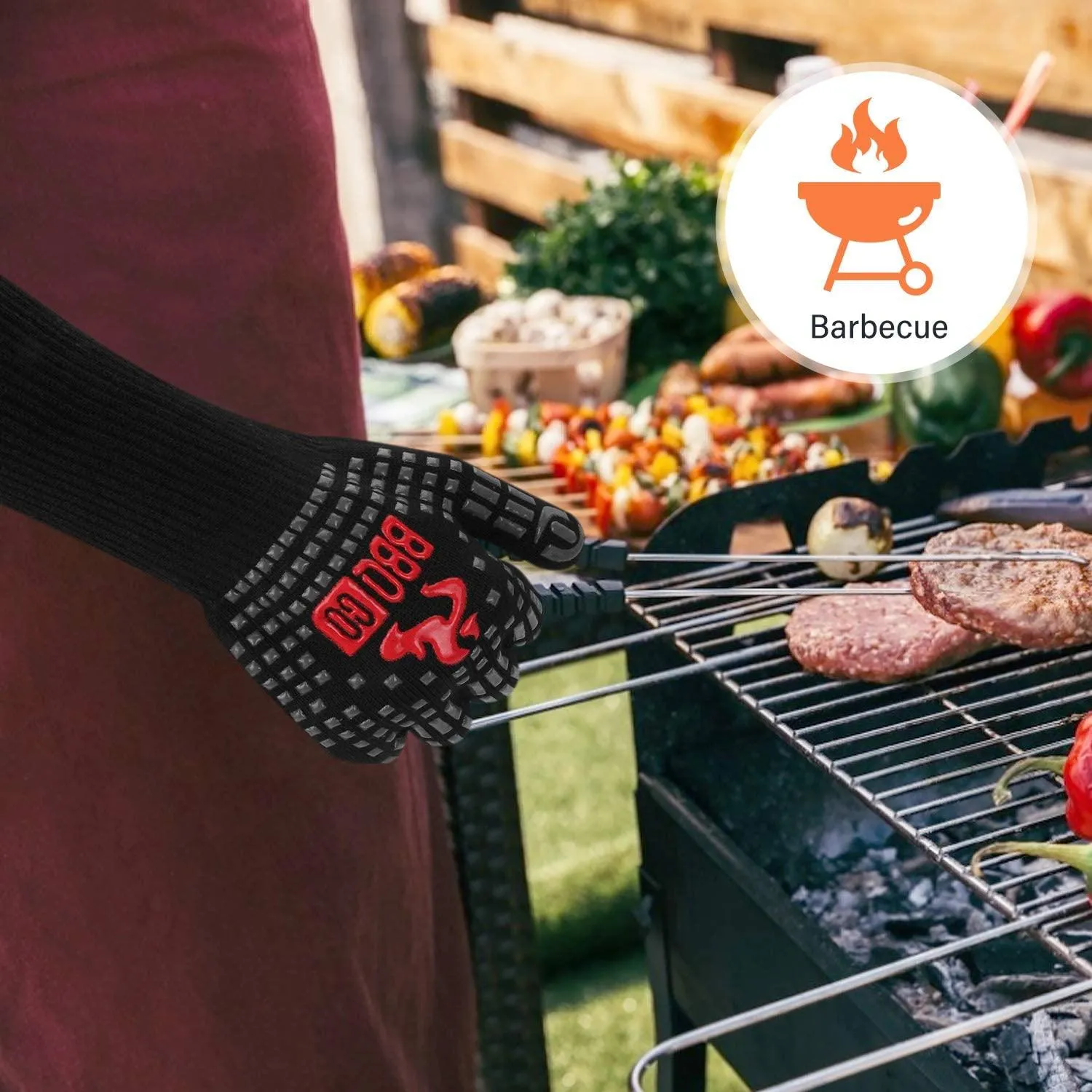 INKBIRD BBQ Grill Gloves 1472℉ Extreme Heat Resistant Grilling Gloves Non-Slip Silicone Insulated Grill Mitts