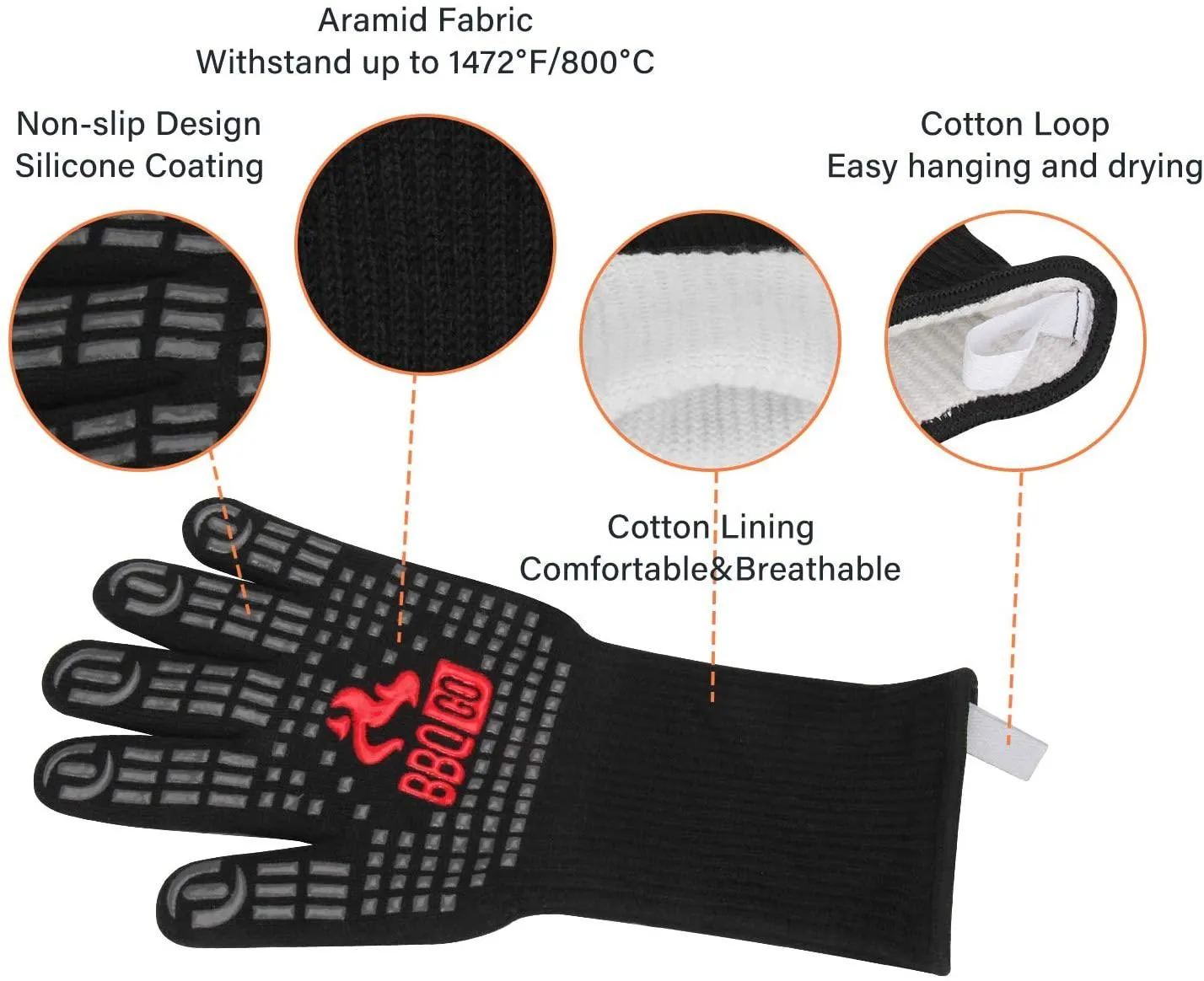 INKBIRD BBQ Grill Gloves 1472℉ Extreme Heat Resistant Grilling Gloves Non-Slip Silicone Insulated Grill Mitts
