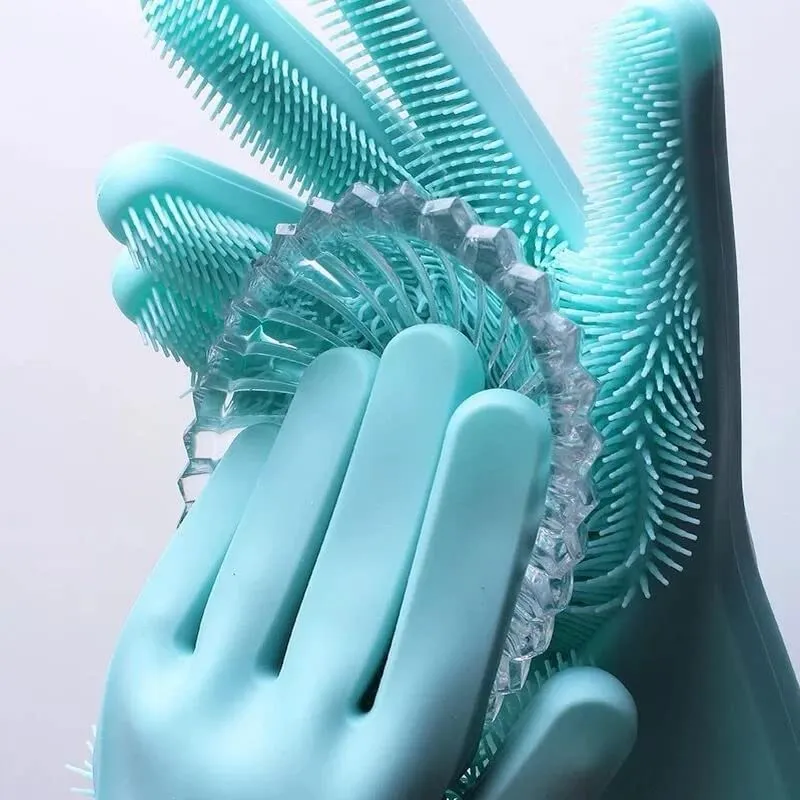 K Kudos Enterprise Multicolour Gloves Magic Silicone Dish Washing Gloves, Silicon Cleaning Gloves, Silicon Hand Gloves For Kitchen Dishwashing And Pet Grooming, Great For Washing Dish, Car, Bathroom Multicolour