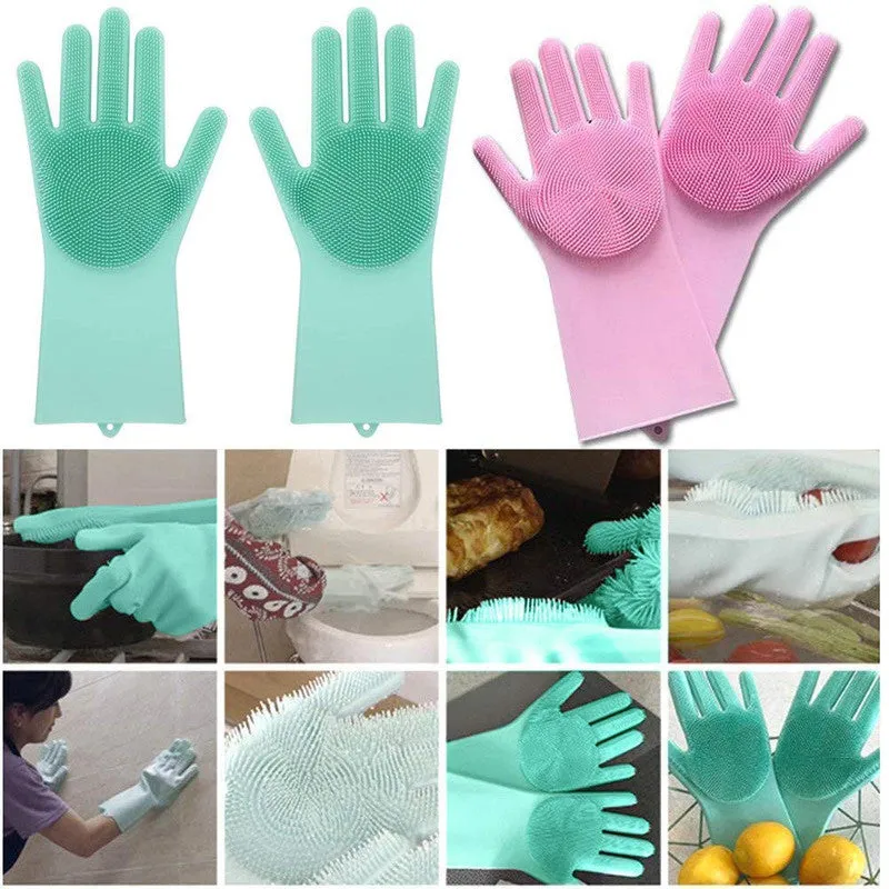 K Kudos Enterprise Multicolour Gloves Magic Silicone Dish Washing Gloves, Silicon Cleaning Gloves, Silicon Hand Gloves For Kitchen Dishwashing And Pet Grooming, Great For Washing Dish, Car, Bathroom Multicolour