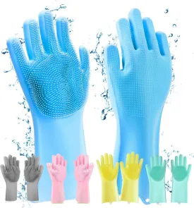 K Kudos Enterprise Multicolour Gloves Magic Silicone Dish Washing Gloves, Silicon Cleaning Gloves, Silicon Hand Gloves For Kitchen Dishwashing And Pet Grooming, Great For Washing Dish, Car, Bathroom Multicolour