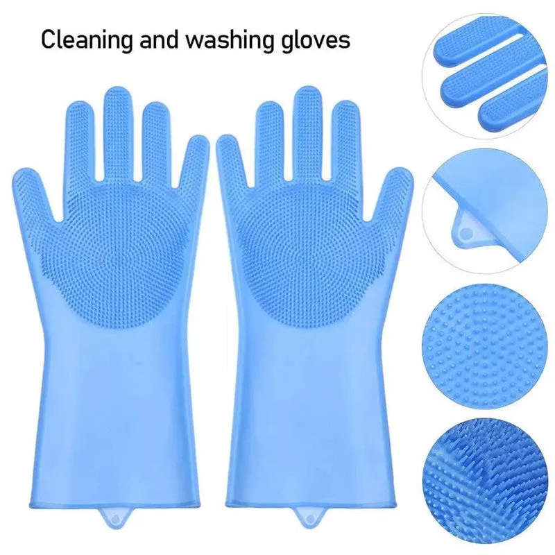 K Kudos Enterprise Multicolour Gloves Magic Silicone Dish Washing Gloves, Silicon Cleaning Gloves, Silicon Hand Gloves For Kitchen Dishwashing And Pet Grooming, Great For Washing Dish, Car, Bathroom Multicolour