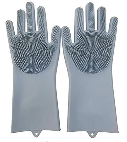 K Kudos Enterprise Multicolour Gloves Magic Silicone Dish Washing Gloves, Silicon Cleaning Gloves, Silicon Hand Gloves For Kitchen Dishwashing And Pet Grooming, Great For Washing Dish, Car, Bathroom Multicolour