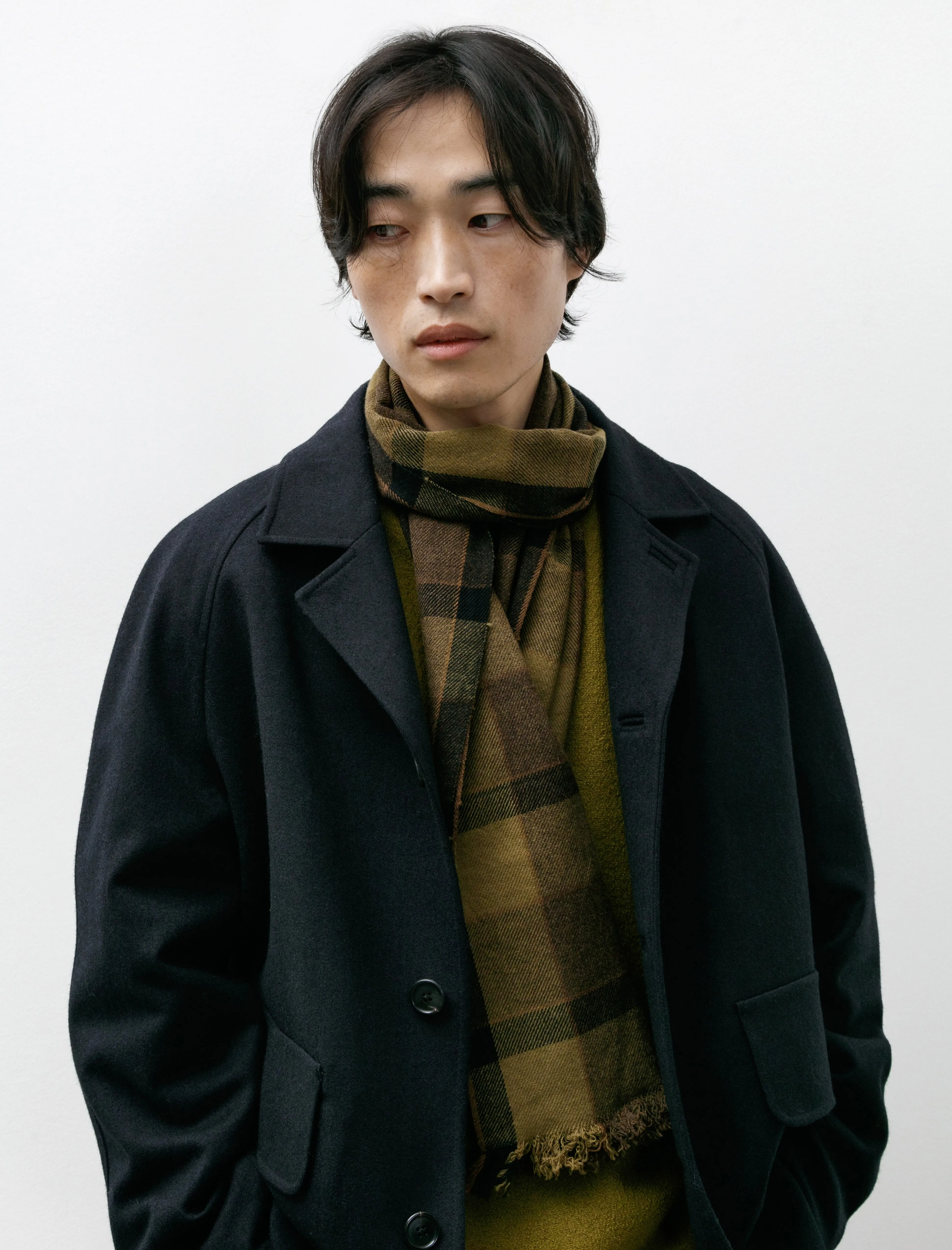 Offset Check Scarf Lambswool Khaki/Bark
