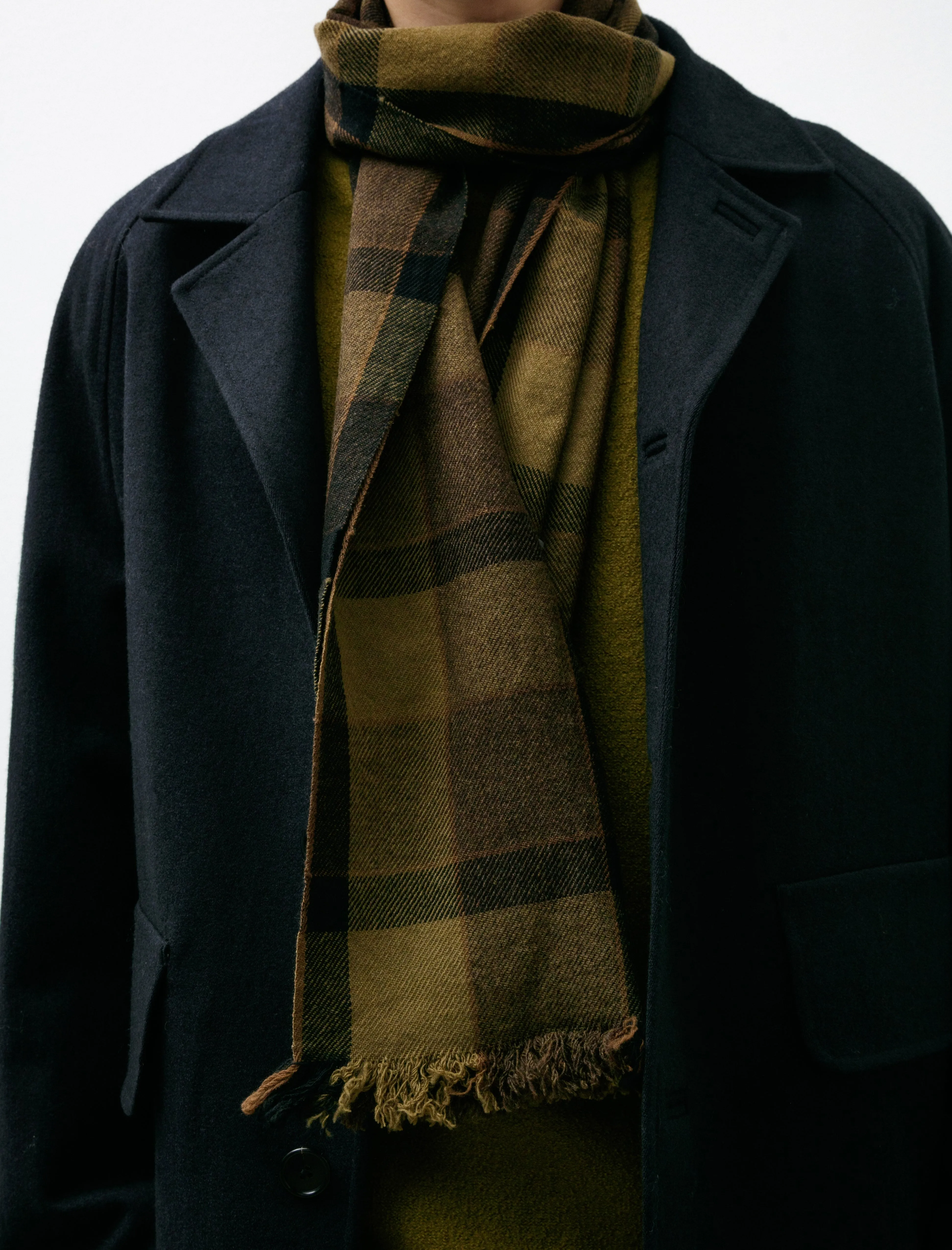 Offset Check Scarf Lambswool Khaki/Bark