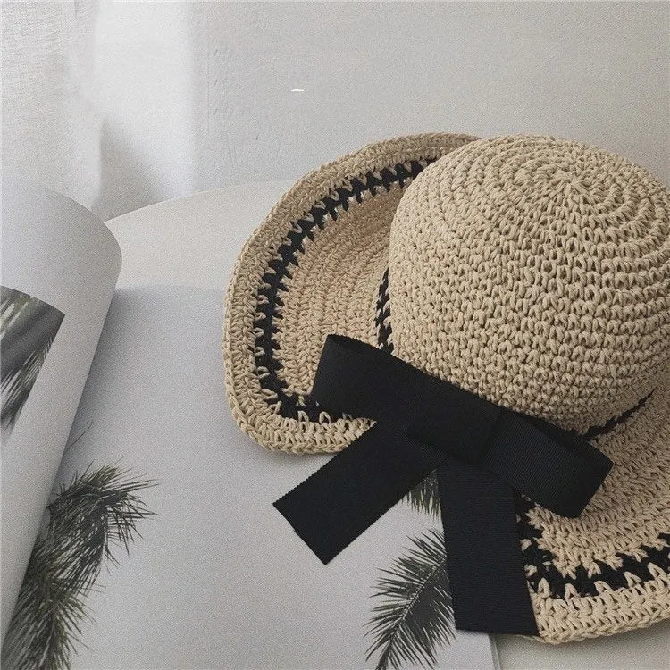 Oversized Summer Straw Hat with Bow Tie