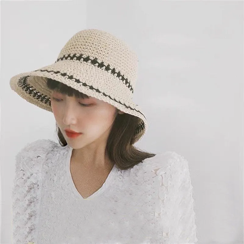 Oversized Summer Straw Hat with Bow Tie