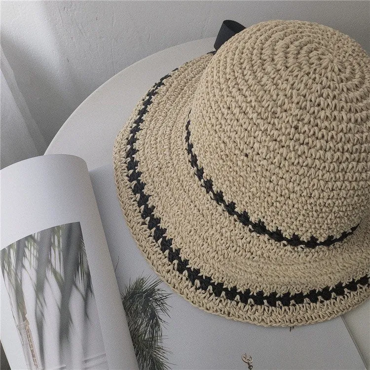 Oversized Summer Straw Hat with Bow Tie