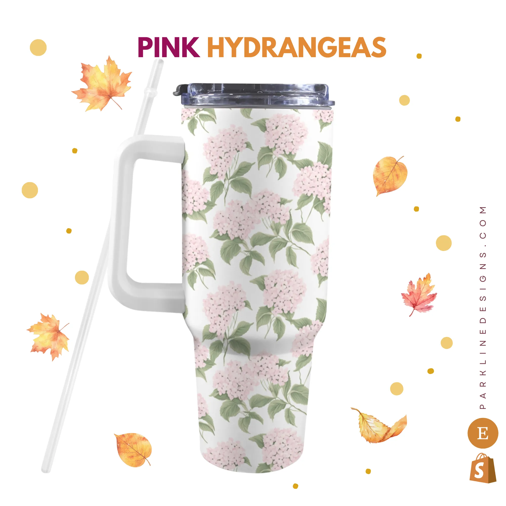 Pink Hydrangea 40oz Tumbler | Classic Floral Seamless Design | Insulated Travel Cup | Perfect Gift for Her | Reusable & Stylish Drinkware