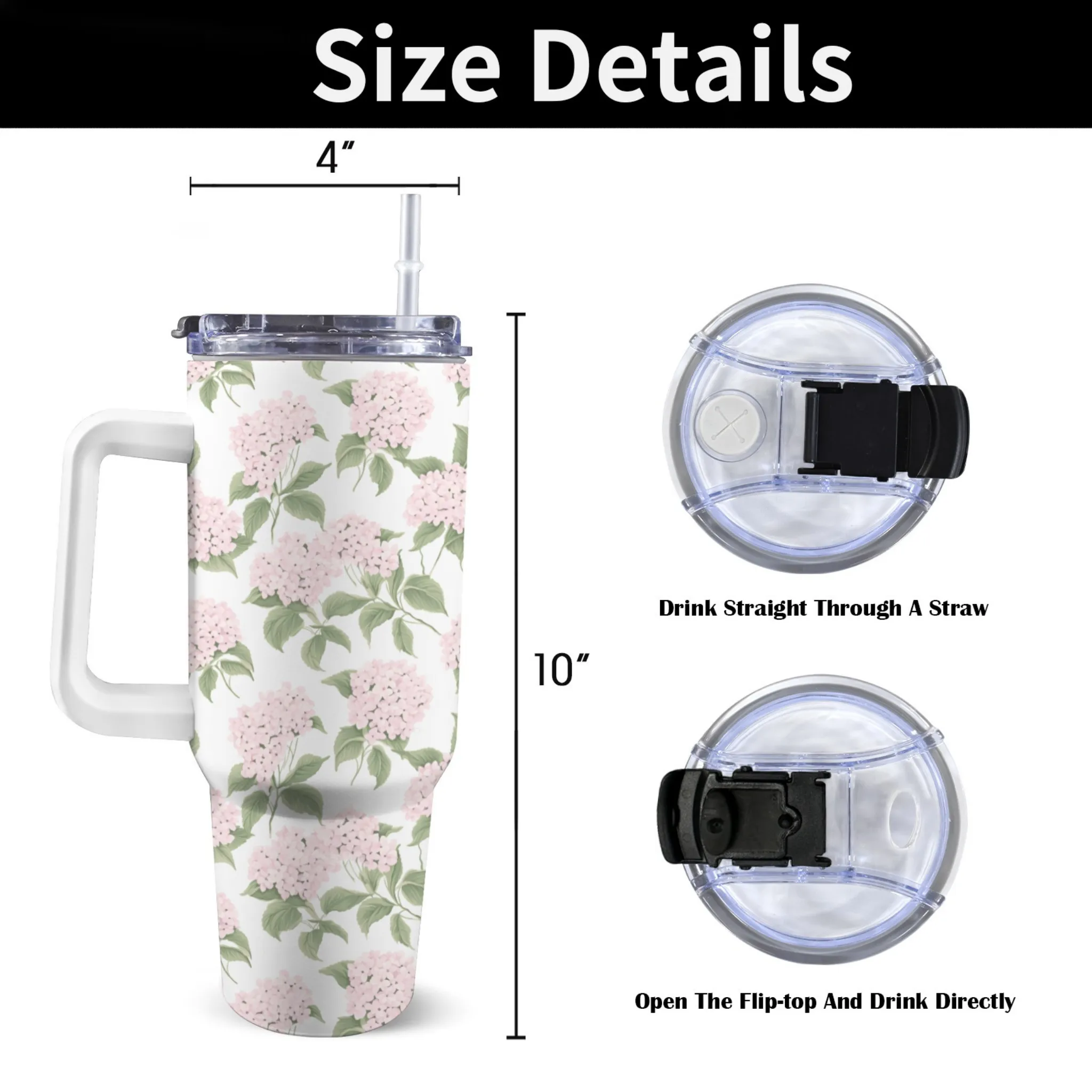 Pink Hydrangea 40oz Tumbler | Classic Floral Seamless Design | Insulated Travel Cup | Perfect Gift for Her | Reusable & Stylish Drinkware