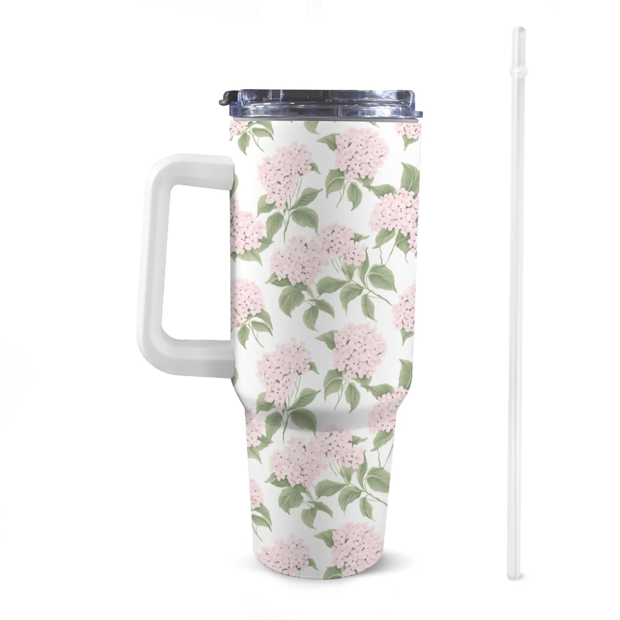Pink Hydrangea 40oz Tumbler | Classic Floral Seamless Design | Insulated Travel Cup | Perfect Gift for Her | Reusable & Stylish Drinkware