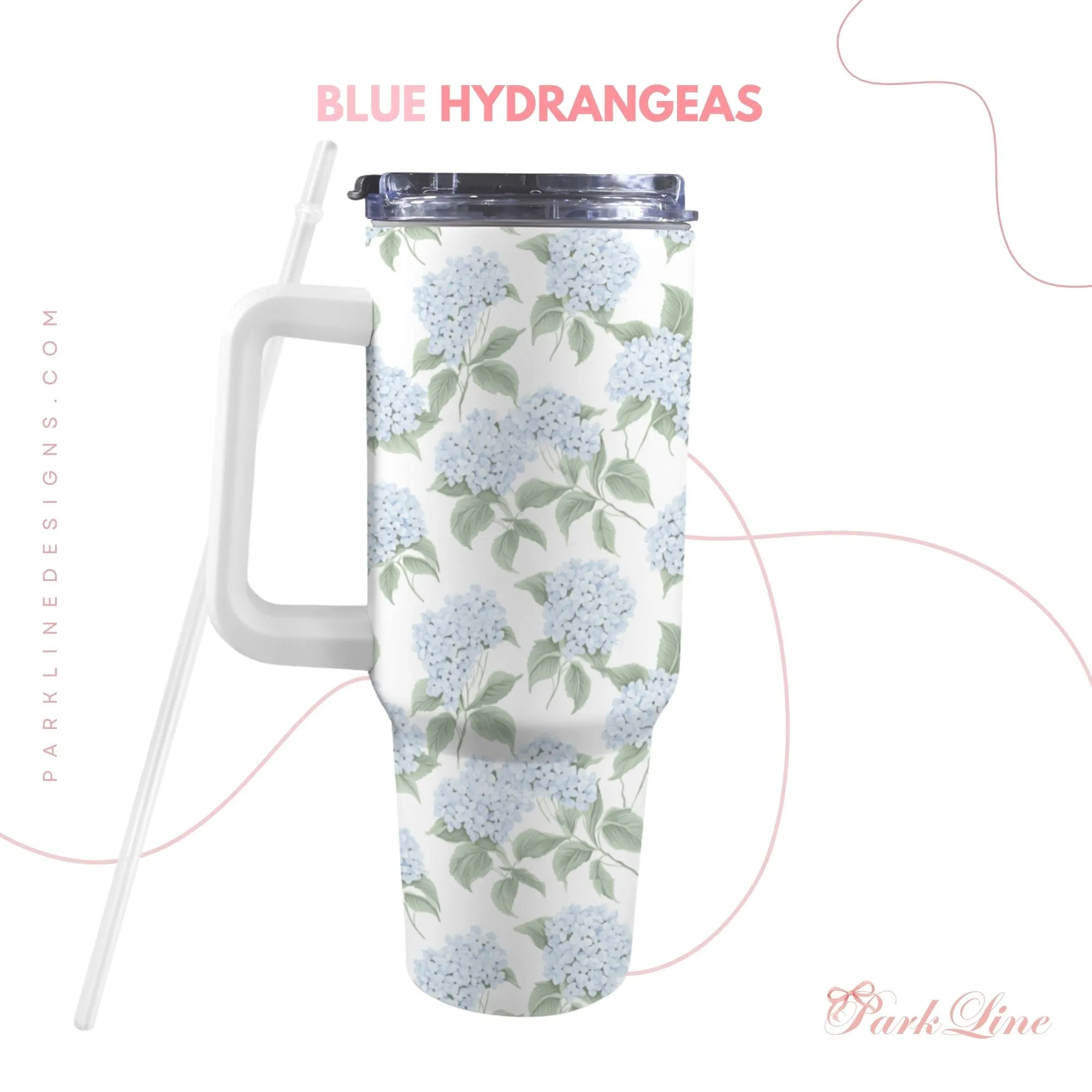 Pink Hydrangea 40oz Tumbler | Classic Floral Seamless Design | Insulated Travel Cup | Perfect Gift for Her | Reusable & Stylish Drinkware