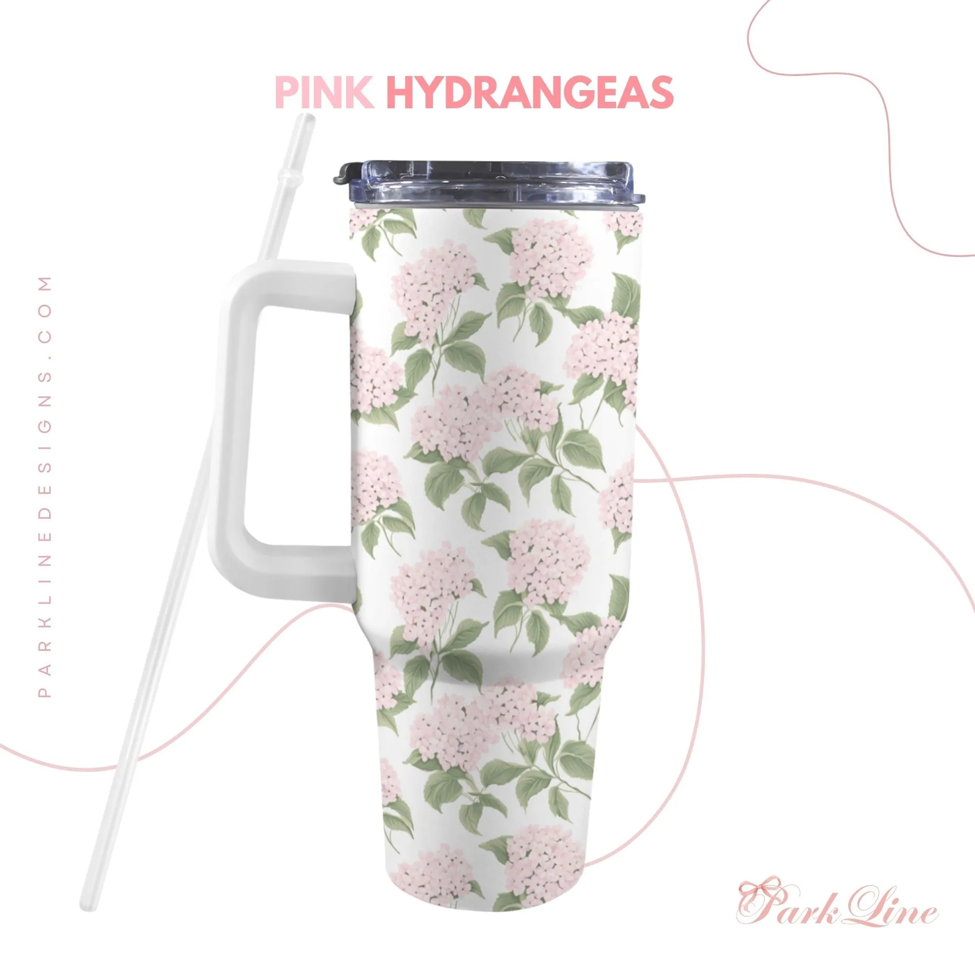 Pink Hydrangea 40oz Tumbler | Classic Floral Seamless Design | Insulated Travel Cup | Perfect Gift for Her | Reusable & Stylish Drinkware