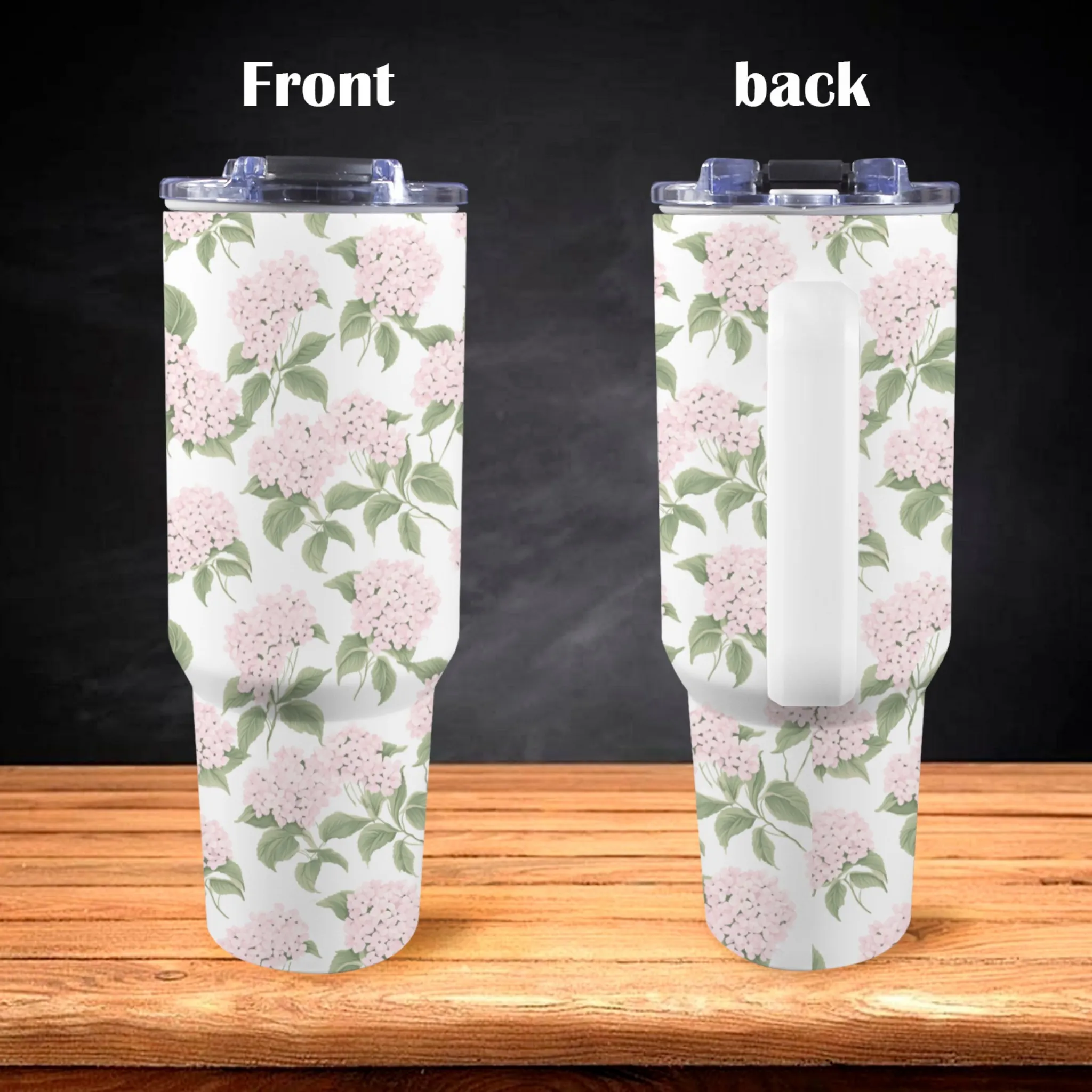 Pink Hydrangea 40oz Tumbler | Classic Floral Seamless Design | Insulated Travel Cup | Perfect Gift for Her | Reusable & Stylish Drinkware