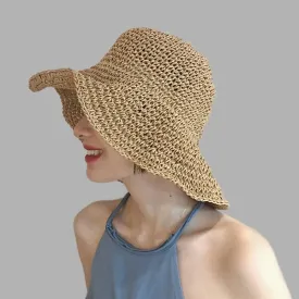 Simple Girl Raffia Sun Hat | Wide Brim Floppy Summer Hats for Women | Beach Panama Straw Dome Bucket Hat | Femme Shade Hat