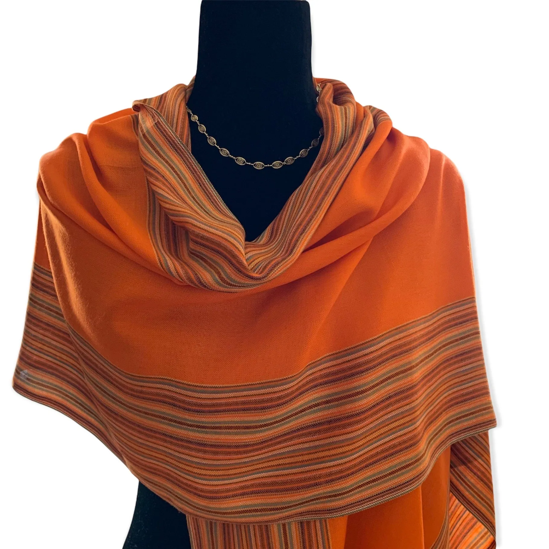 Striped-frame Handwoven Scarf - Dahlia Orange