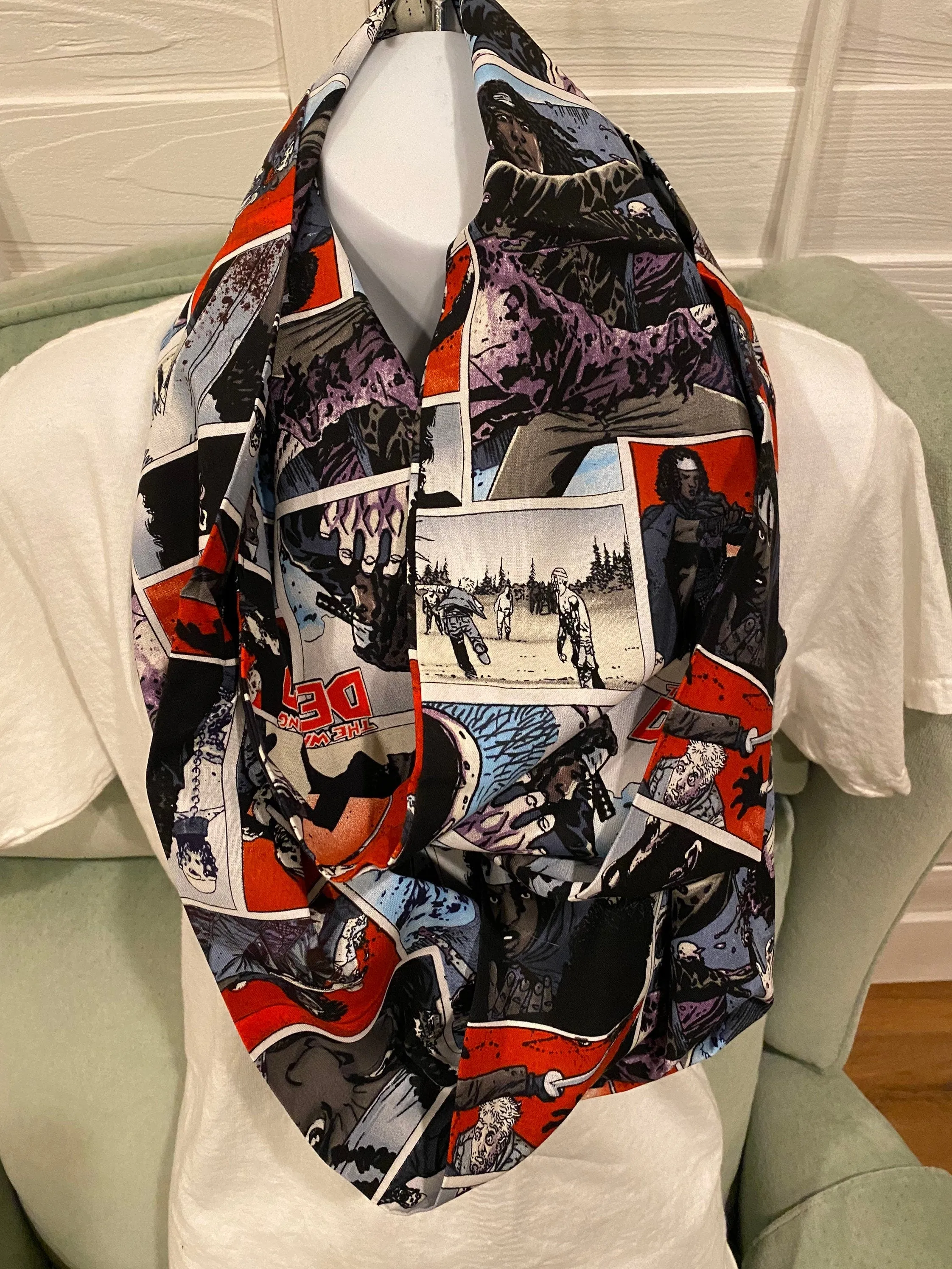 Walking Dead Infinity Scarf - Handmade Print Accessory | Zombie Apocalypse Fashion | Unique Undead Gift