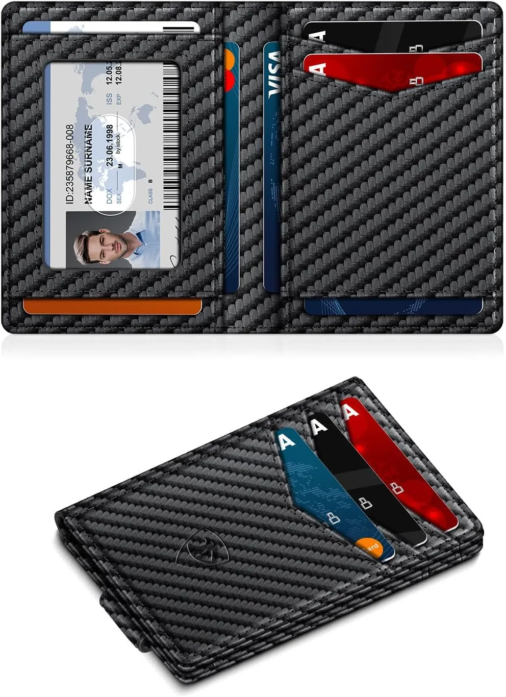 Wallet for Men Slim Leather Wallets for 12-15 Cards, Minimalist Thin RFID Blocking Card Holder with Money Clip & ID Window, Small Bifold Front Pocket Wallet, Gifts for Men