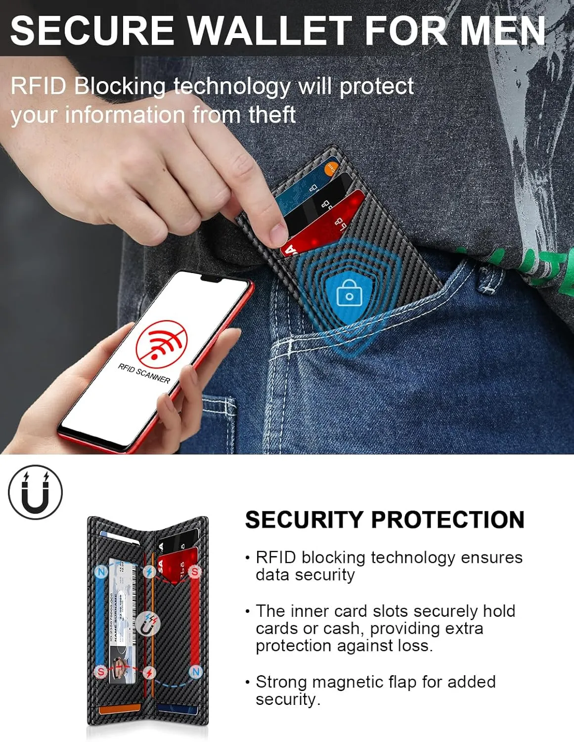 Wallet for Men Slim Leather Wallets for 12-15 Cards, Minimalist Thin RFID Blocking Card Holder with Money Clip & ID Window, Small Bifold Front Pocket Wallet, Gifts for Men