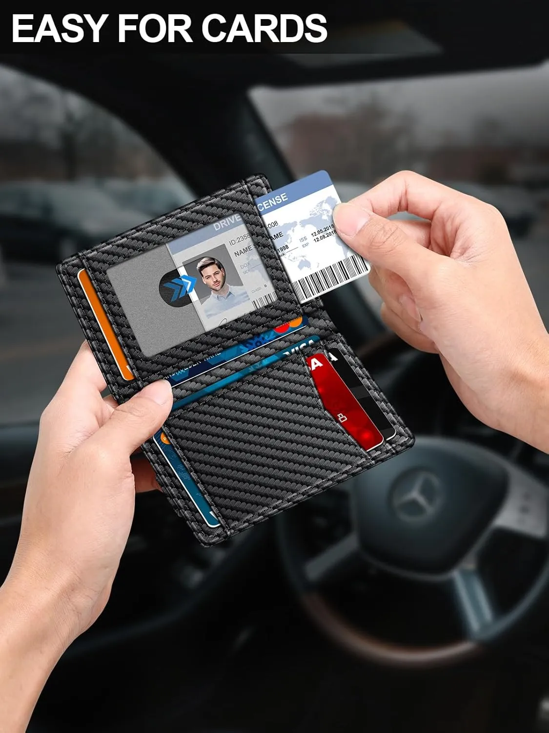 Wallet for Men Slim Leather Wallets for 12-15 Cards, Minimalist Thin RFID Blocking Card Holder with Money Clip & ID Window, Small Bifold Front Pocket Wallet, Gifts for Men