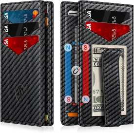 Wallet for Men Slim Leather Wallets for 12-15 Cards, Minimalist Thin RFID Blocking Card Holder with Money Clip & ID Window, Small Bifold Front Pocket Wallet, Gifts for Men