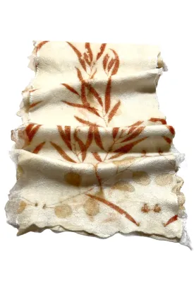 White Handmade Felted Scarf with Eco print for Women