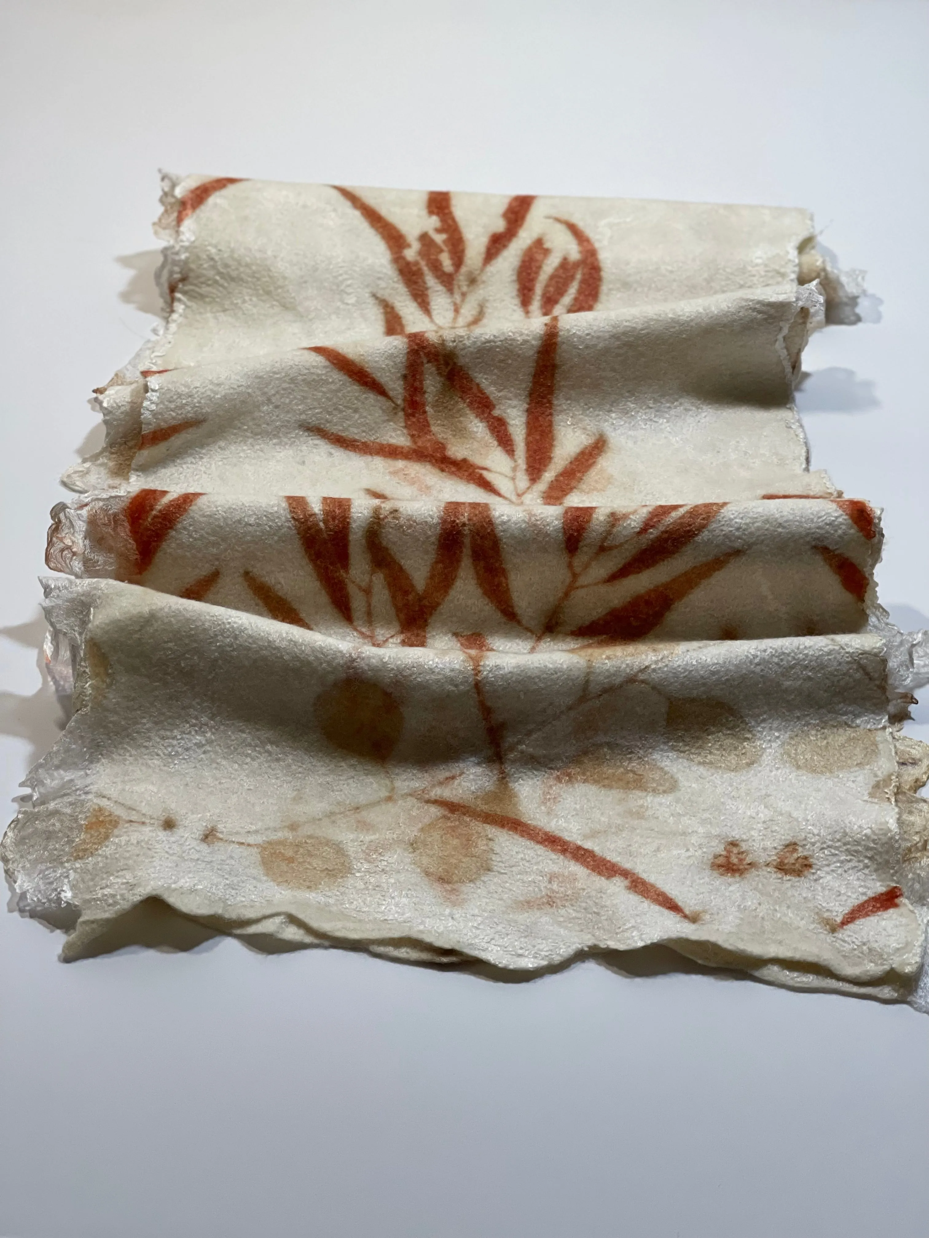 White Handmade Felted Scarf with Eco print for Women