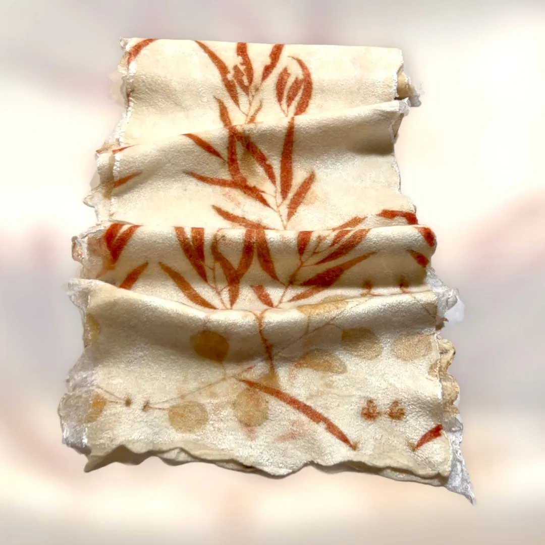 White Handmade Felted Scarf with Eco print for Women