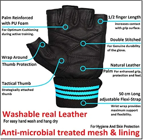 X TRIM X Macho Unisex Professional Wrist Wrap Support Real Leather Tactical Thumb Stretch Back Weightlifting Gym Gloves for Palm and Wrist Protection (Large)